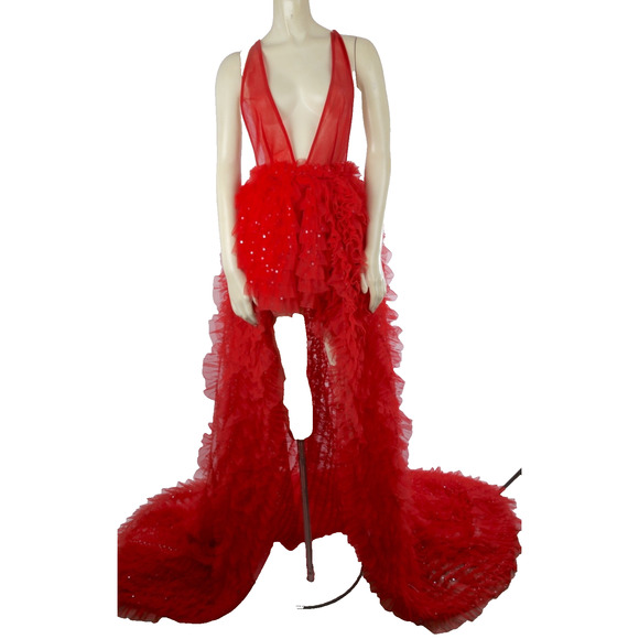 BRONX & BANCO Red Lace Maxi Dress Sleeveless Gown Size 2 Formal Evening - Picture 13 of 16